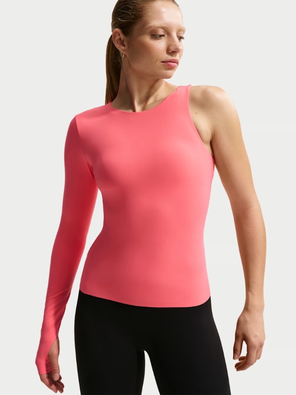 Nike Zenvy Dri-Fit One Sleeve Infinasoft Cut Out Shelf Bra Top Coral IB8973-897